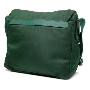 Prada Plate Bag Crossbody Logo Nylon Triangle Shoulder Green Leather
